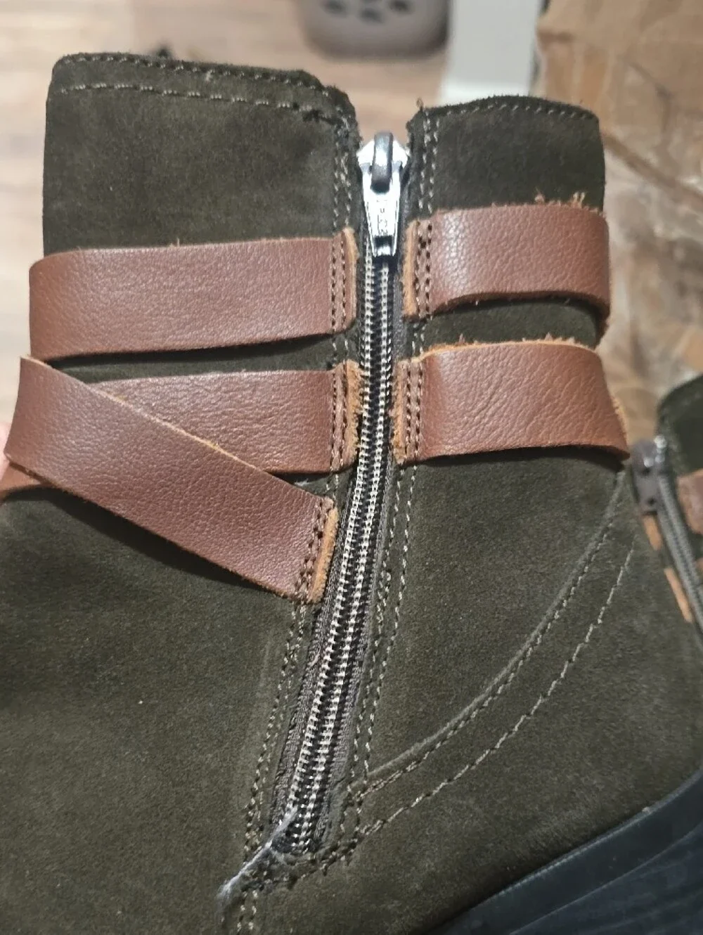 Skechers Women's Suede Ankle Boots with Olive Color Brown Wrap Strap